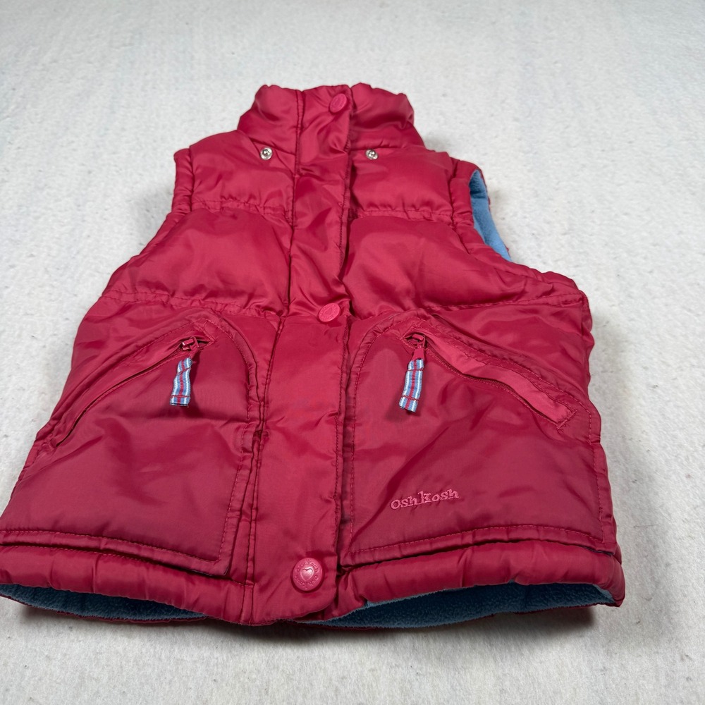 OshKosh Bgosh Girls Pink Puffer Vest Blue Fleece Lined Size 4 Kids Outerwear